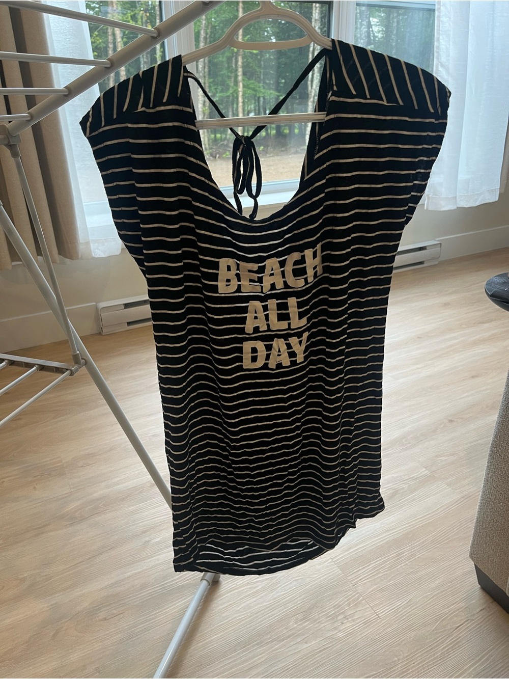 La Vie En Rose Black and White Striped Sleeveless Beach Tunic